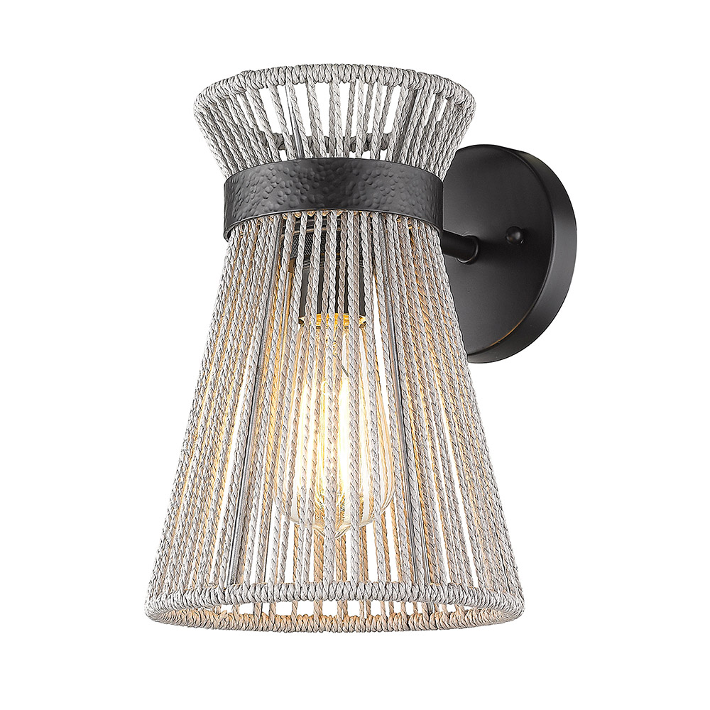 Golden Lighting 6938-1W BLK-BR Avon 1 Light Wall Sconce in Matte Black with Bleached Raphia Rope
